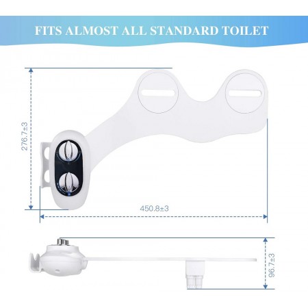 Mighty Rock Non-Electric (Frontal & Rear/Feminine Wash) Bidet Toilet Attachment with Self-Cleaning Dual Nozzle, Fresh Water Toilet Bidet with Adjustable Water Pressure